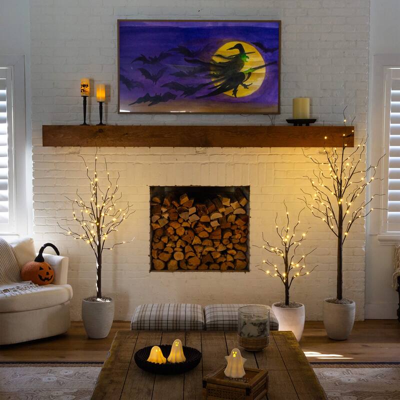 3-ft 5-ft 6-ft Artificial Brown Birch Trees with Warm White LED Lights