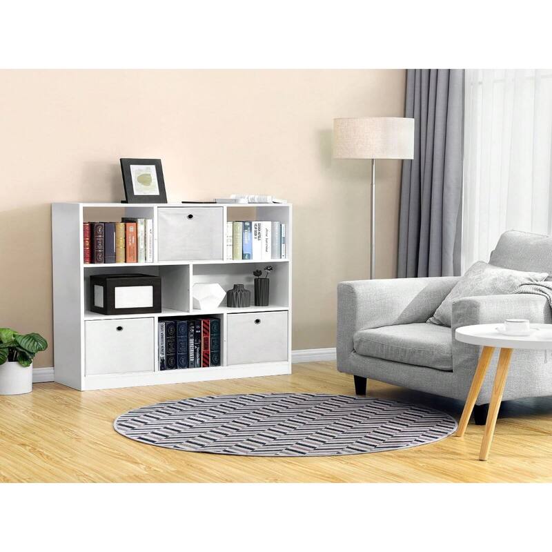 White Freestanding Wooden Bookcase with 8 Open Compartment Perfect for Decorative Item or Plants - 35.4”L x 11”W x 39.4”H