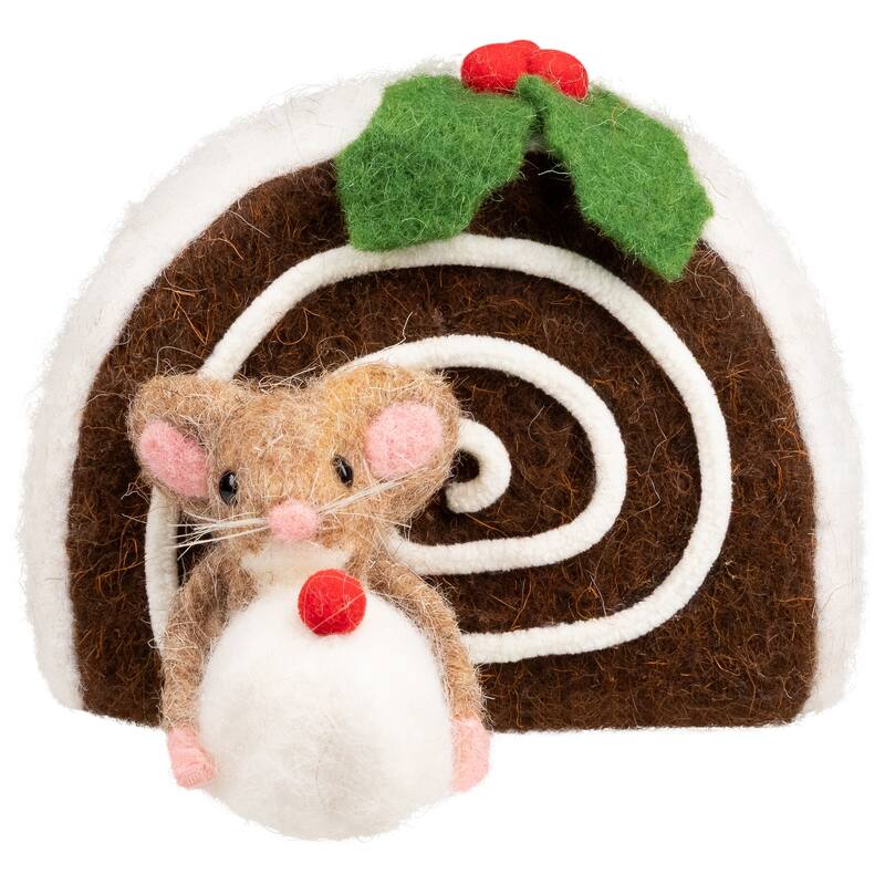 Mice with Cake and Candies Christmas Decorations - 7" - Brown and White - Set of 3