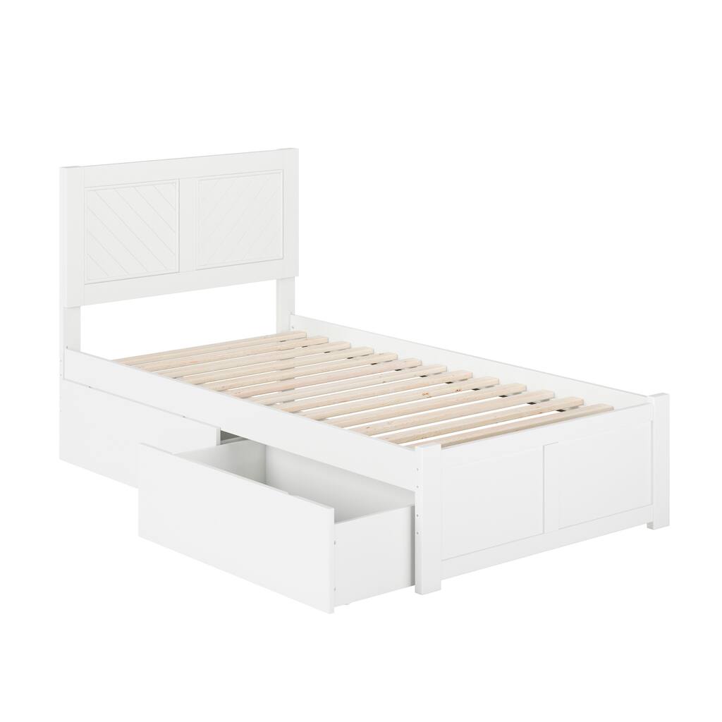 Canyon Twin Platform Bed with Footboard & 2 Storage Drawers in White