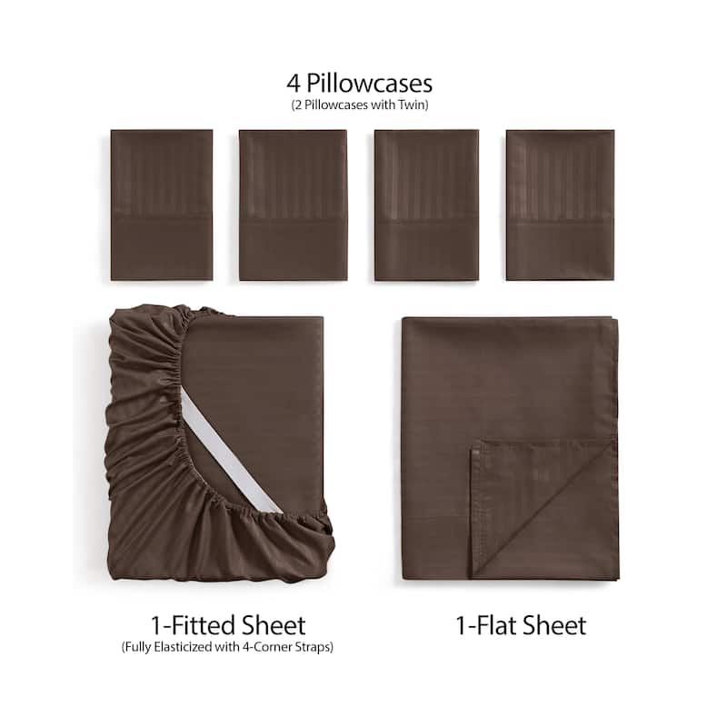 Sweet Home Collection 6 Piece Embossed Dobby Stripe Sheet Set, Double Brushed Microfiber.