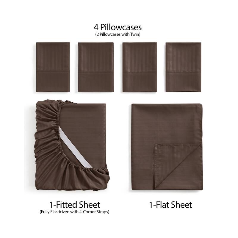 Sweet Home Collection 6 Piece Embossed Dobby Stripe Sheet Set, Double Brushed Microfiber
