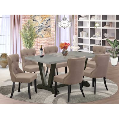 HomeStock 7-Piece Natural Oak Finish Solid Wood Top Dining Table with 6-Chairs
