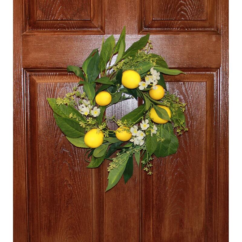 17" Lemon, Green Leaves and White Flowers Wreath - 17