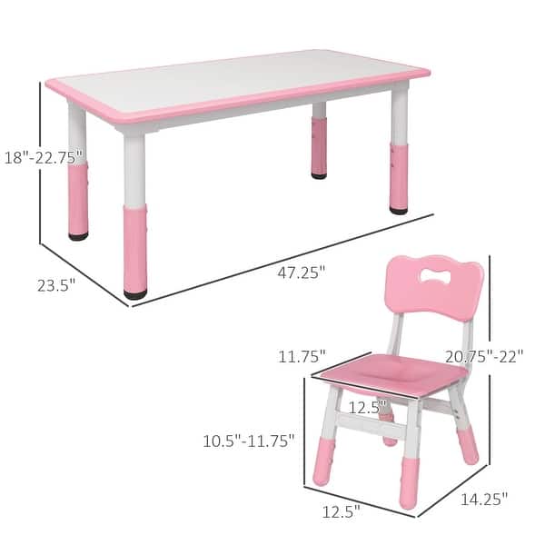 dimension image slide 1 of 2, 5 Piece Toddler Table and Chair Set with 4 Chairs Adjustable Height