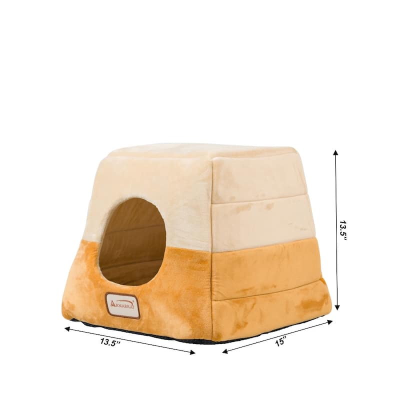 2-In-1 Cat Bed Cave Shape And Cuddle Pet Bed - 14"L x 14"W x 15"H