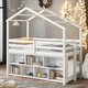 preview thumbnail 2 of 18, Artsy Twin House Loft Bed with Under Bed Shelving Storage Unit, Guardrails and Ladder, Functionality and Practicability, White