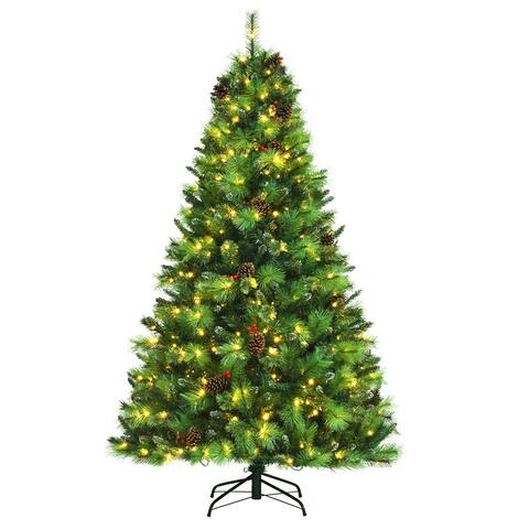 Gymax 6/7/8 FT Pre-lit Artificial Christmas Tree Hinged Xmas Tree w/ - See details