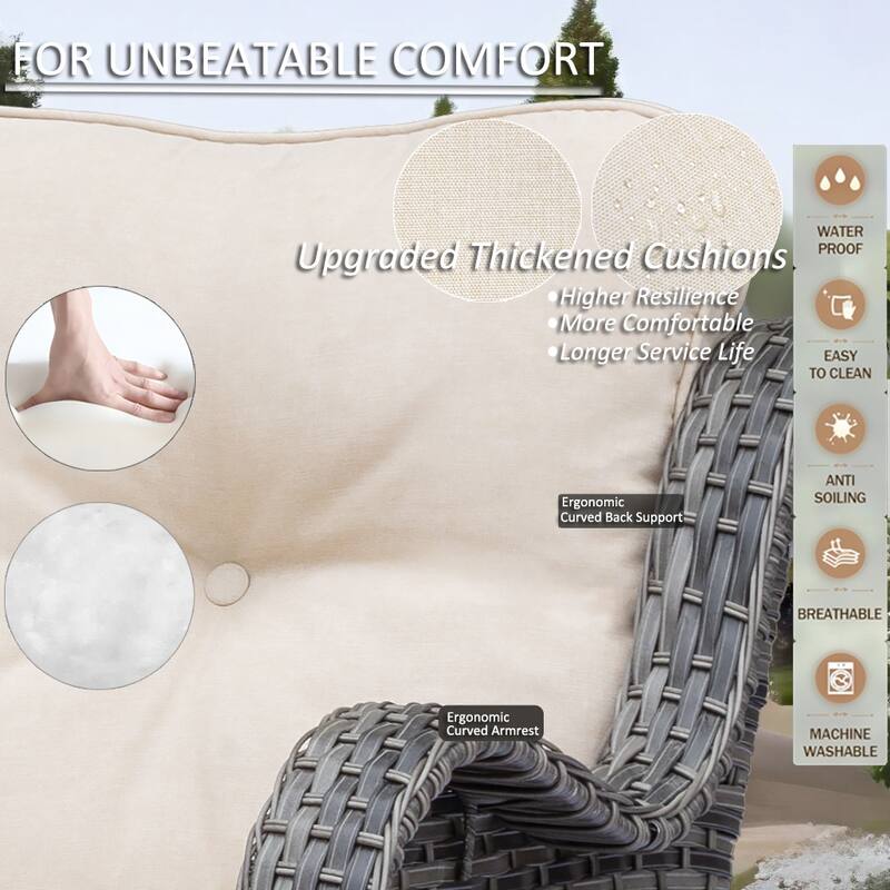 Gray Rattan Outdoor Patio Conversation Sets with Swivel Rocker Chairs