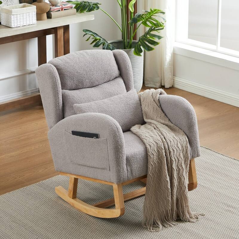 27.2" Modern Upholstered Rocking Chair with Two Side Pocket for Living Room - Grey