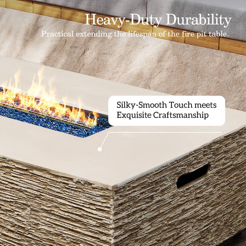 Patio Watcher 56in. Outdoor Rectangle Magnesium Oxide Fire Pit Table with Gas Tank Cover