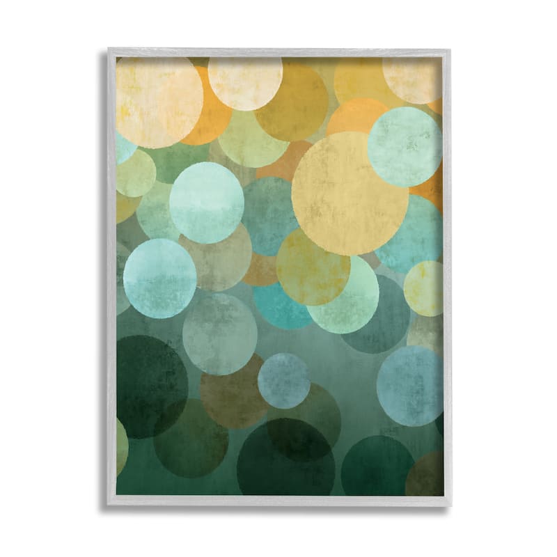 Stupell Green Ombre Circles Pattern Framed Giclee Art Design by Brent Nelson - 11 x 14 - Grey