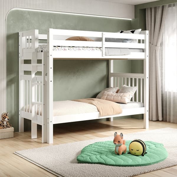 slide 2 of 28, Taylor & Olive Trillium Tall Twin over Twin Bunk Bed with End Ladder White