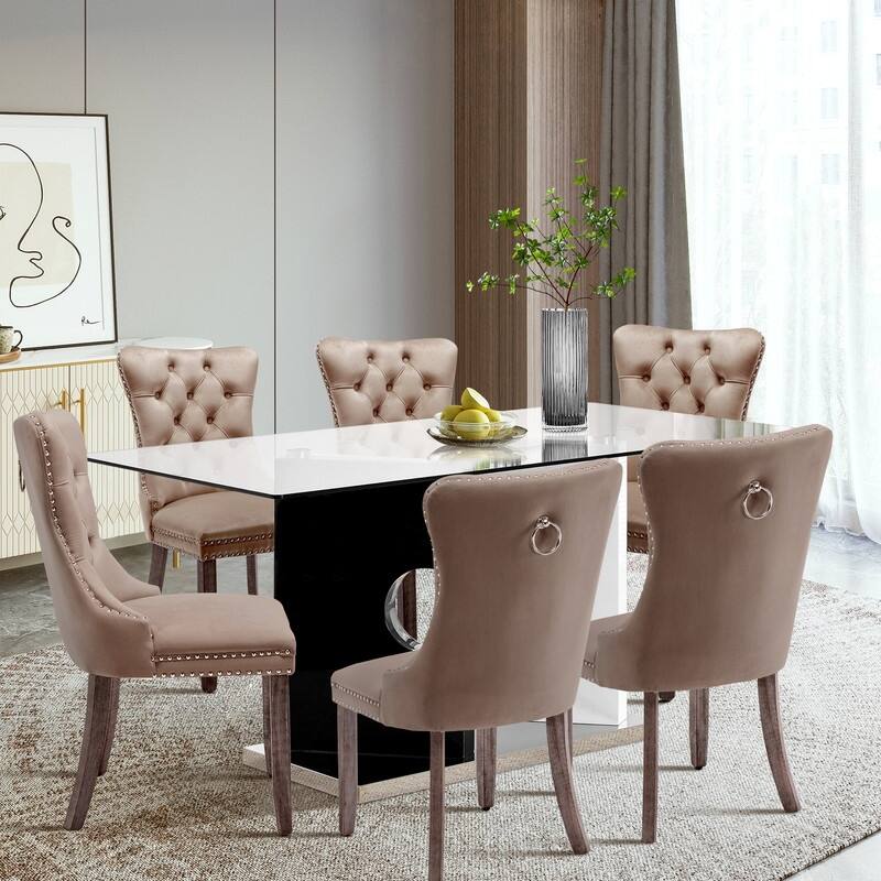 Solid Wood Velvet Upholstered Dining Chair Set of 4
