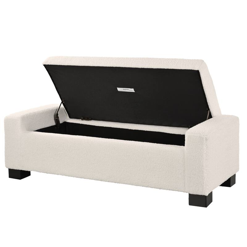Rectangular Ottoman Bench in Textured Boucle with Hinged Lid for Seating, Footrest and Hidden Storage
