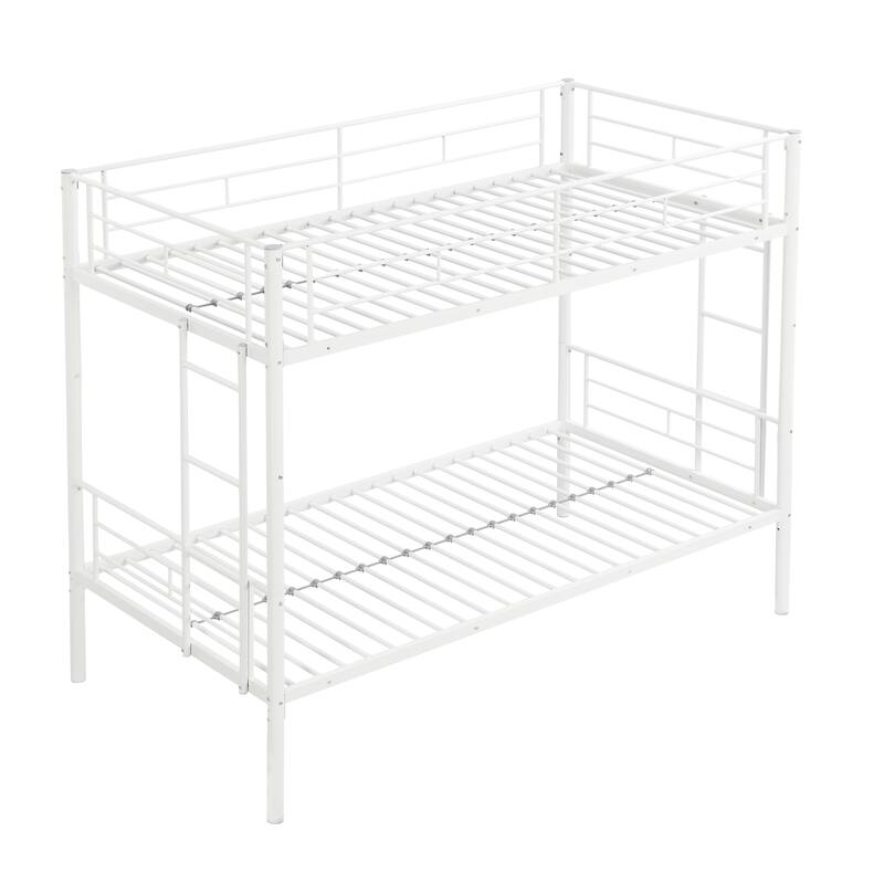 White Metal Bunk Bed with Sturdy Steel Frame, Twin over Twin Design, Easy Assembly, No Box Spring Needed