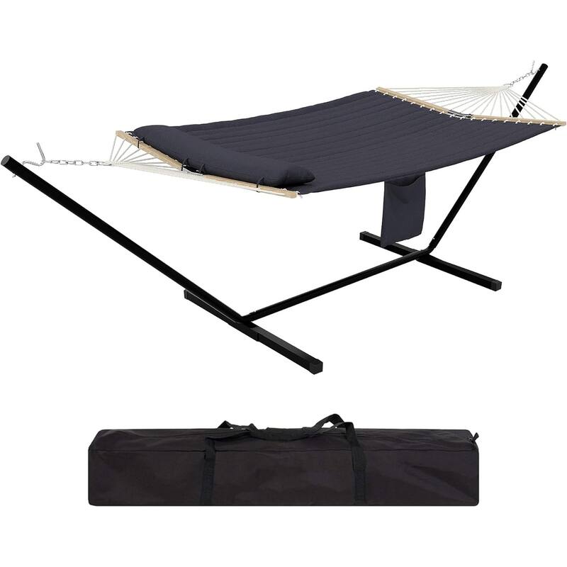 Premium Hammock Set with Quick-Lock Steel Stand and Carry Bag for Patio - Grey