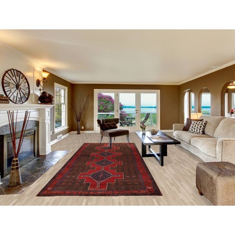 Geometric Hamedan Persian Vintage Area Rug Handmade Wool Carpet - 5'2"x 13'4"