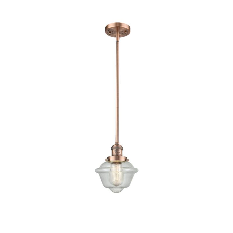 Innovations Lighting Franklin Restoration Oxford - 1 Light 8" Stem Hung Mini Pendant - Antique Copper/Seedy