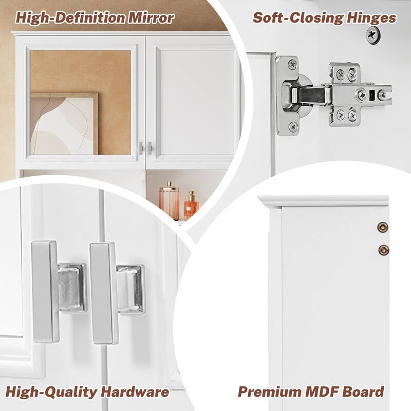 55 Inch Mirror Medicine Cabinet with Open Shelves - Wall Mounted Storage with Doors & Adjustable Shelf for Bathroom