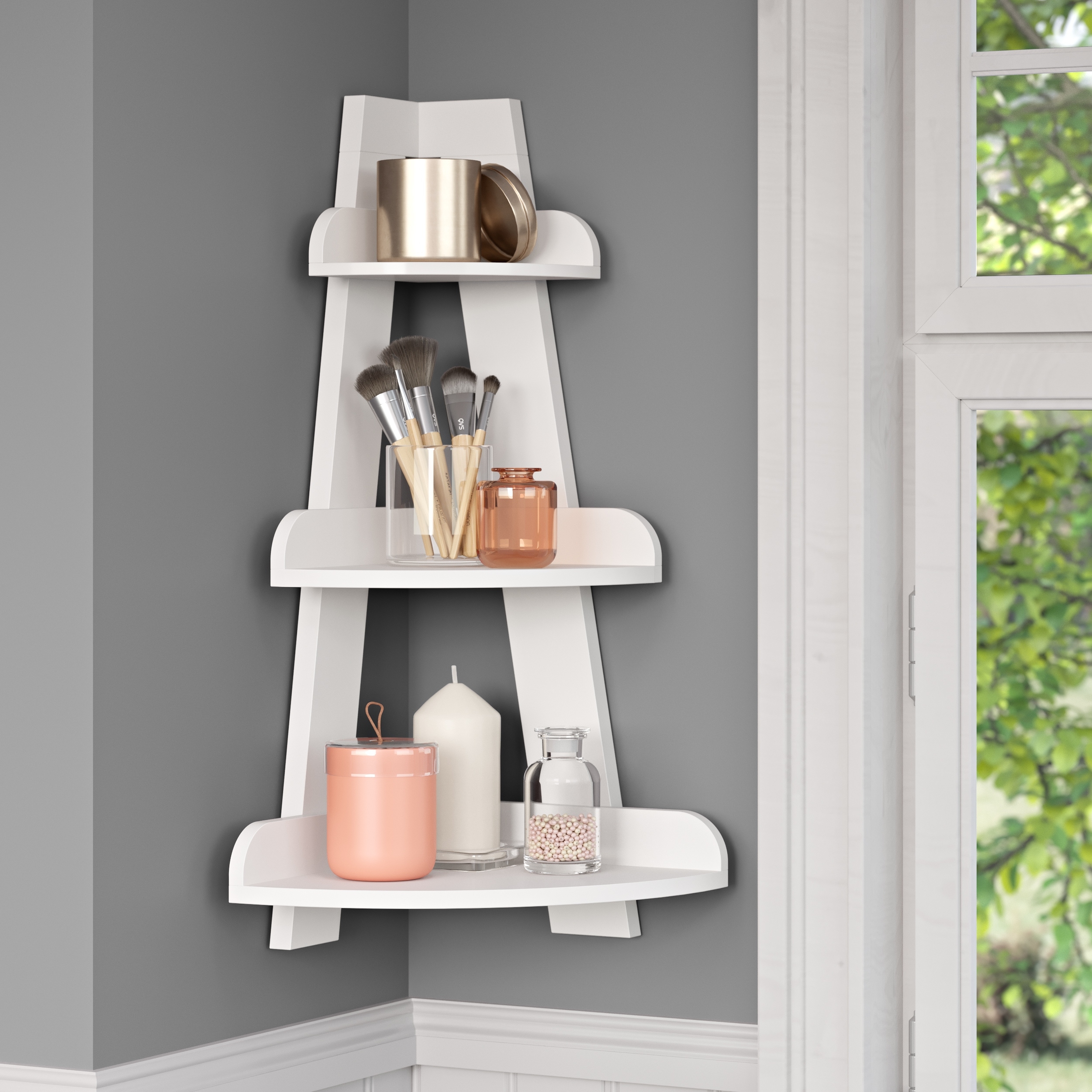 RiverRidge Amery 3-Tier Corner Shelf Display Stand for Bathrooms, Offices, and Laundry Rooms