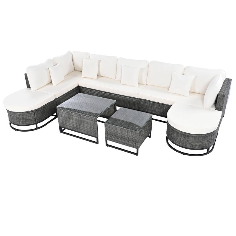 7-Piece Outdoor Wicker Sectional Sofa Set, All-Weather Patio Rattan Furniture Set with Coffee Table and Pillows