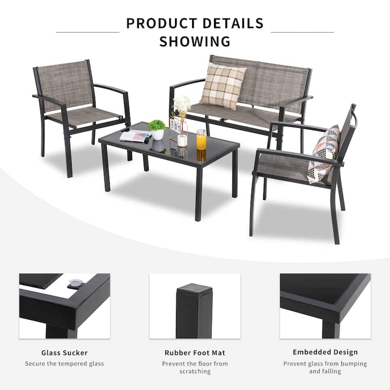 Futzca 4-Piece Outdoor Patio Furniture Set, Textilene Bistro Patio Set