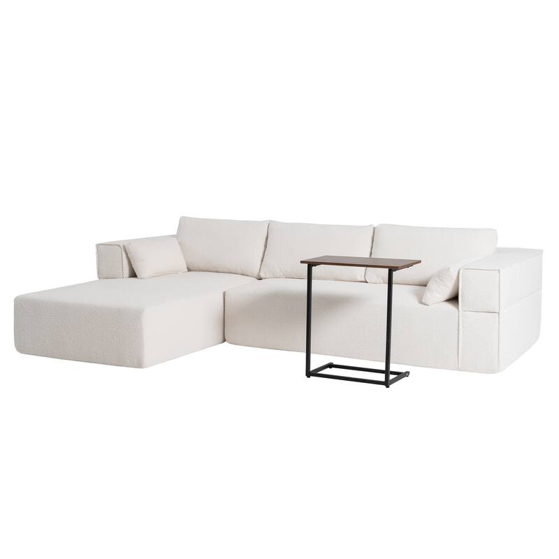 Modular Sectional Sofa with Side Table, Upholstered Cloud Sofa with L-Shaped Chaise Lounge, Full-Compressed Deep Seat Sofa