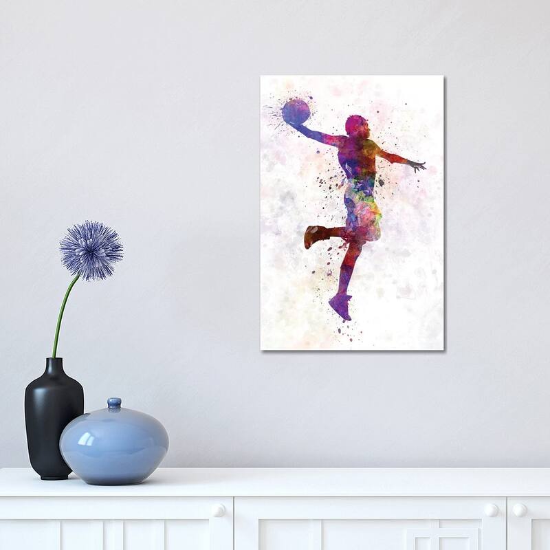 iCanvas "Young Man Basketball Player One Hand Slam Dunk" by Paul Rommer Canvas Print - 18x12x1.5