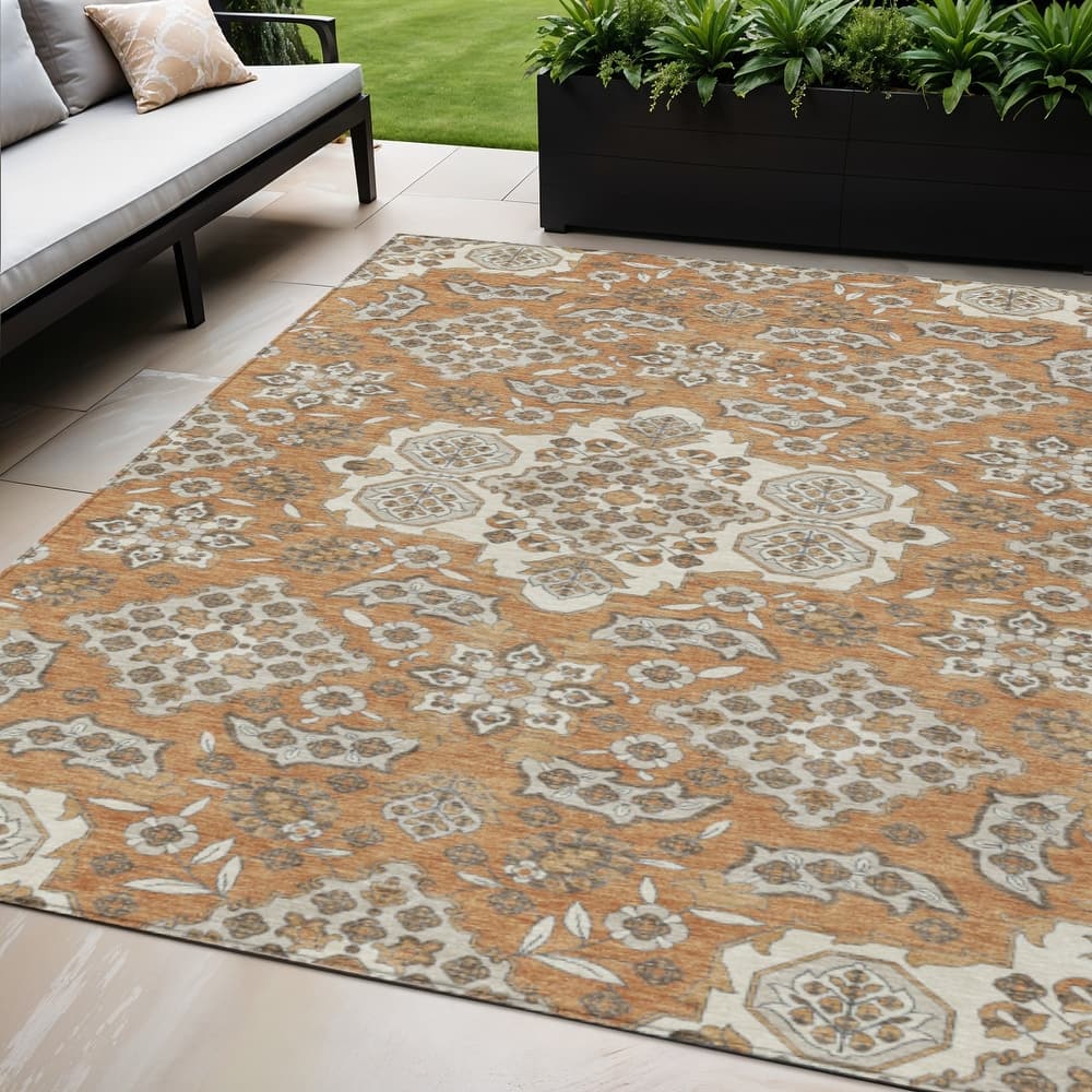HomeRoots Medallion Traditional Rectangle Outdoor Rug