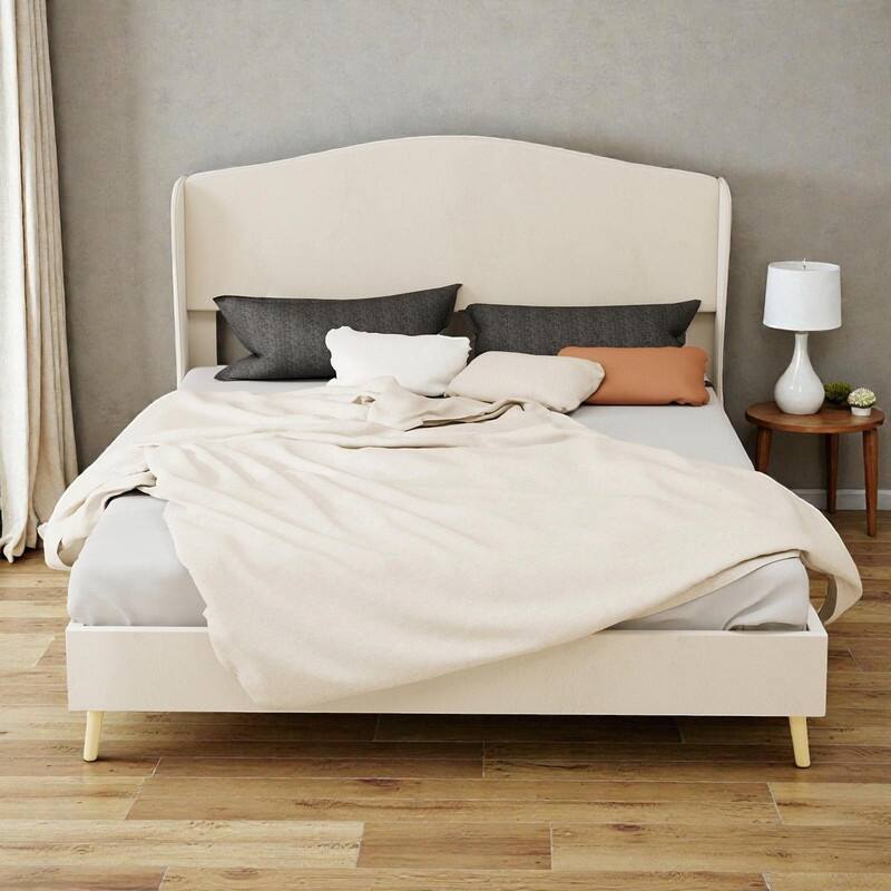 Upholstered Platform Bed with Tufted Headboard, Sturdy Noise-Free Design, Modern Bedroom Bed Frame - Beige - Queen