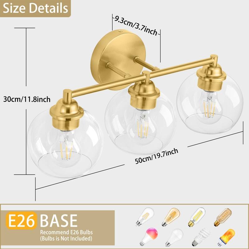 3 Light Bathroom Vanity Light Gold Modern Wall Sconce Mirror Light Fixture with Clear Glass
