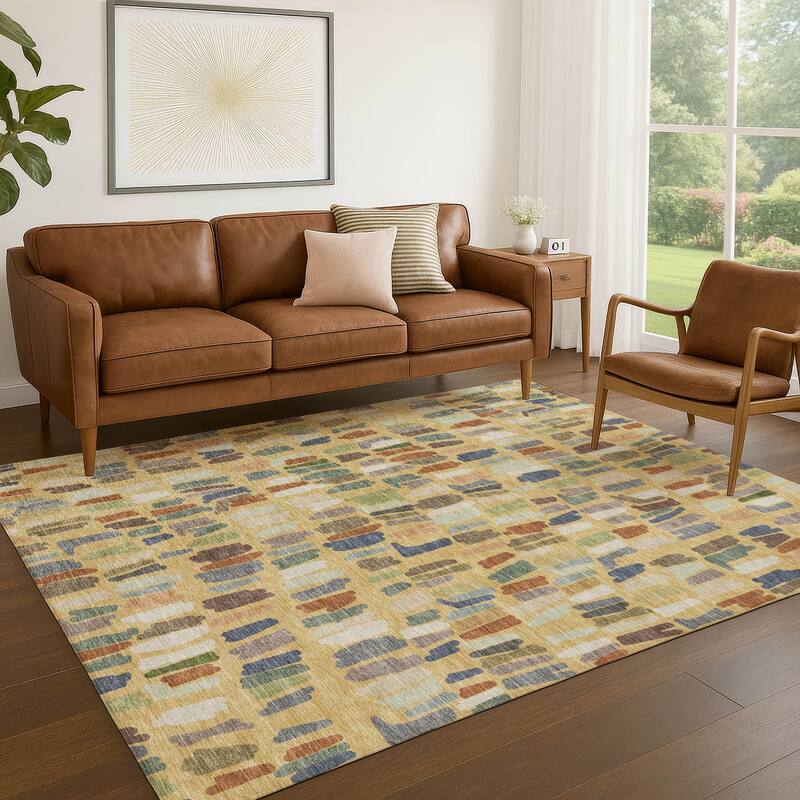 Machine Washable Indoor/ Outdoor Modern Mosaic Chantille Rug