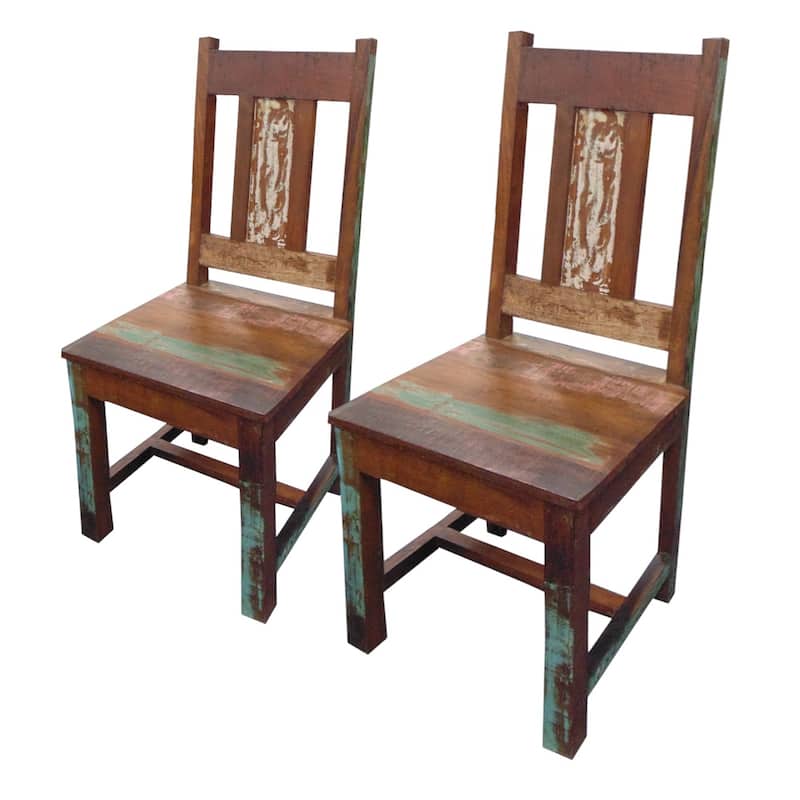 Set of Two Brown Slat Back Dining Chairs with Solid Wood Legs - 18” x 18” x 42” - Brown