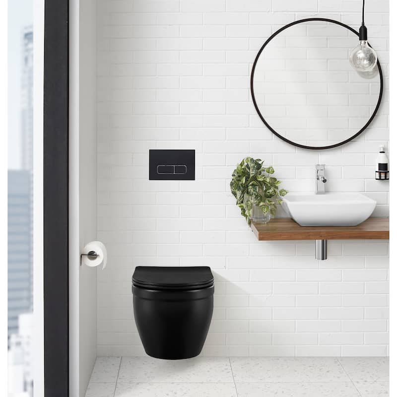Wall Mount Dual Flush Actuator Plate With Rectangle Push Buttons In Matte Black - 9.65" x 6.5" 0.5" - 9.65" x 6.5" 0.5" - Black