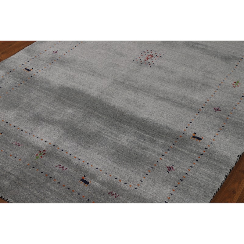 Hand Knotted Oriental 100% Wool Carpet Tribal Tribal Greys & Charcoal Gabbeh Area Rug - 7' 9'' X 4' 11''