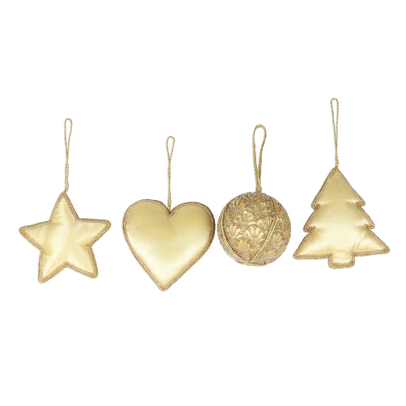 Novica Handmade Golden Christmas Beaded Satin Ornaments (Set Of 4)