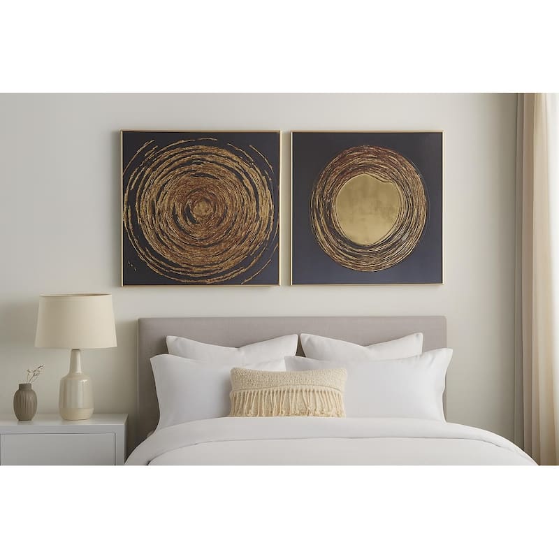Manhattan Modern Abstract Black And Gold Framed Wall Art Set of 2