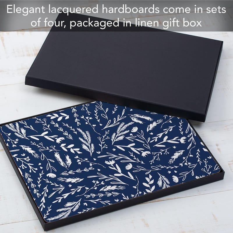 Navy Meadow Sketch Decorative Hardboard Placemats with Protective Cork Backing 4 Pack Heat Tolerant and Easily Wipes Clean
