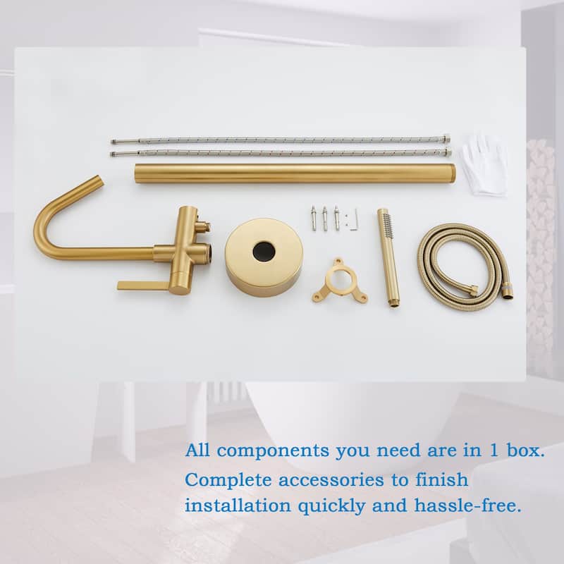 Floor Mounted 45''H Freestanding 360 Swivel Spout Bathtub Tub Filler With Handheld Showerhead