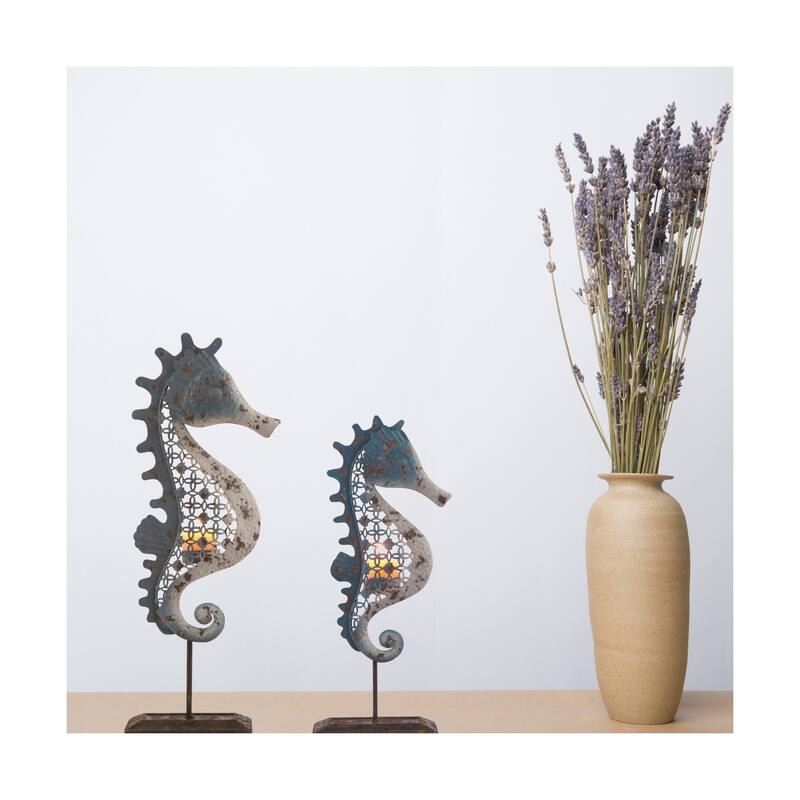 Transpac Metal 13.75 in. Multicolor Spring Sea Horse Tealight Holder