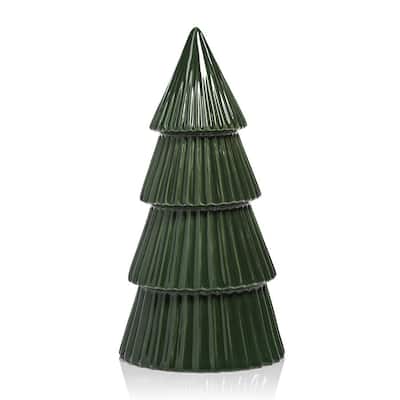 Glazed Winter Green Holiday Tree Sculptures-5" x 10.25", Set of 2 - 5" x 10.25"