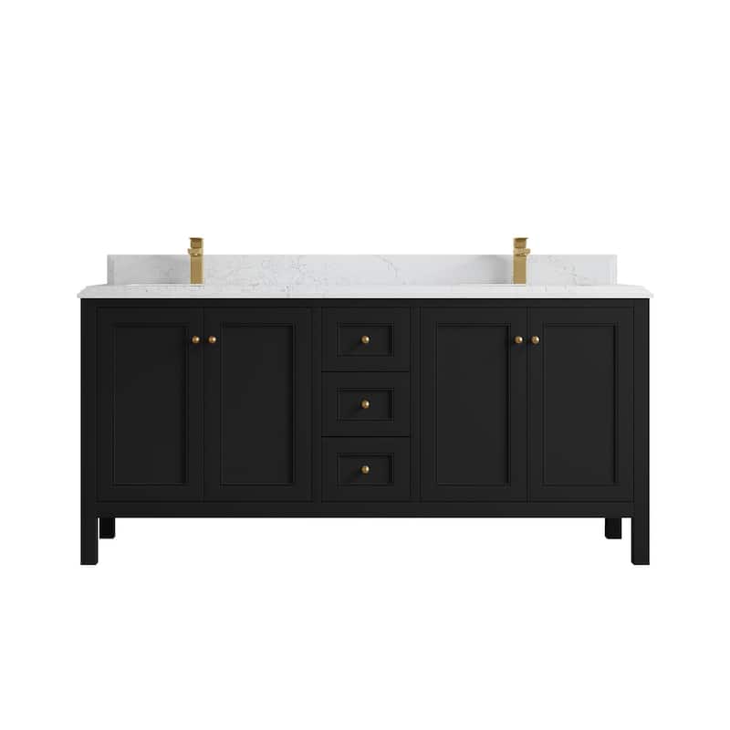Willow Collections 72 in. W x 22 in. D Nashville Double Bowl Sink Bathroom Vanity with Countertop - 1.5”Empira White - Black
