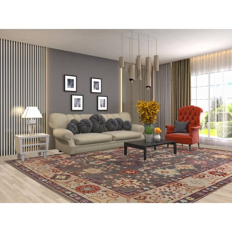 All-Over Grey Oushak Oriental Area Rug Handmade Wool Carpet - 8'11"x 11'10"