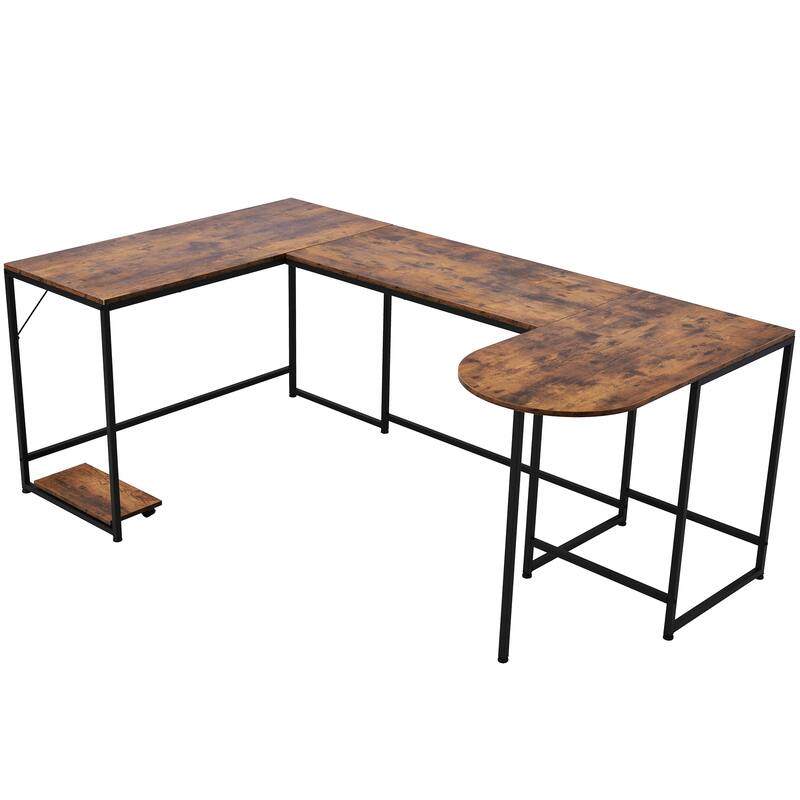 U-Shaped Computer Desk with CPU Stand, Large Writing Surface, Rustic ...