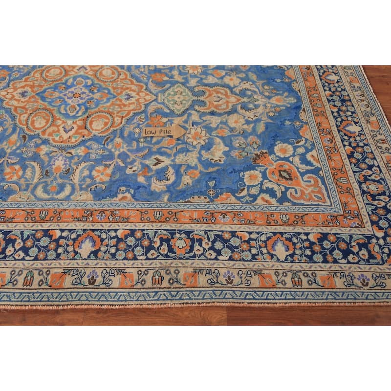 Blue & Orange Tabriz Persian Area Rug Handmade Wool Carpet - 6'8"x 9'3"
