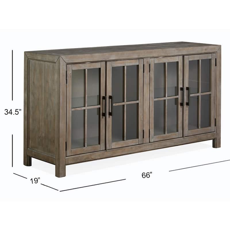Magnussen Home Tinley Park Dove Tail Grey Buffet Curio Cabinet - 66''W x 19''D x 34.5''H