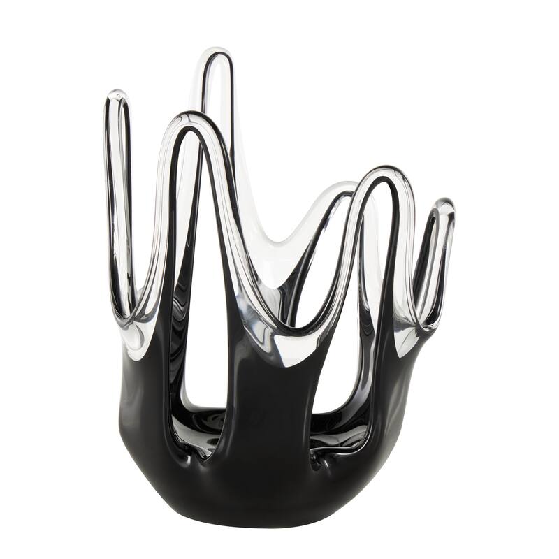Glass Abstract Ombre Vase with Wavy Oval Cutouts - Orange, Black or Blue - Roche River Decor