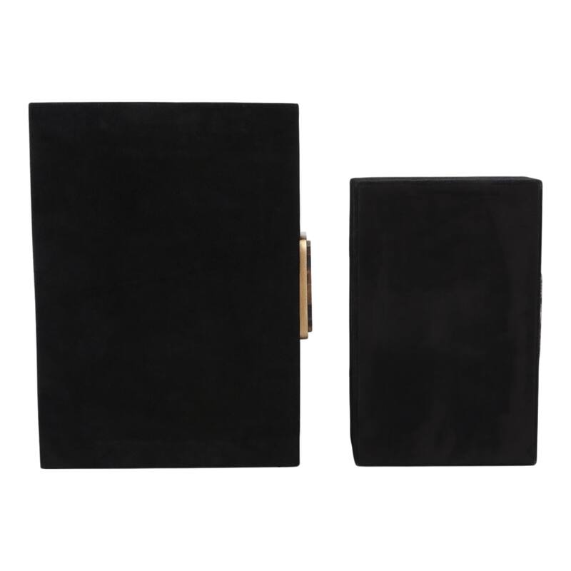 Modern Suede Box with Metallic Detail and Lid - Set of 2, 14", Black - 14.0"