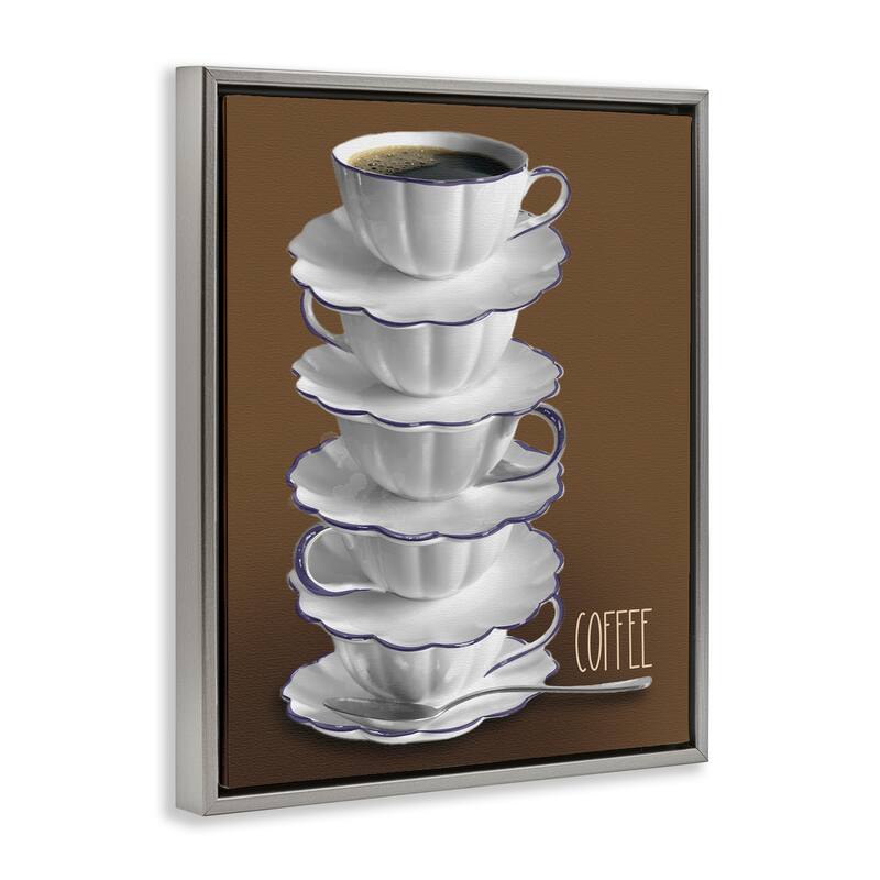 Stupell Stacked Teacups with Coffee Framed Floater Canvas Wall Art Design By Matthew Piotrowicz